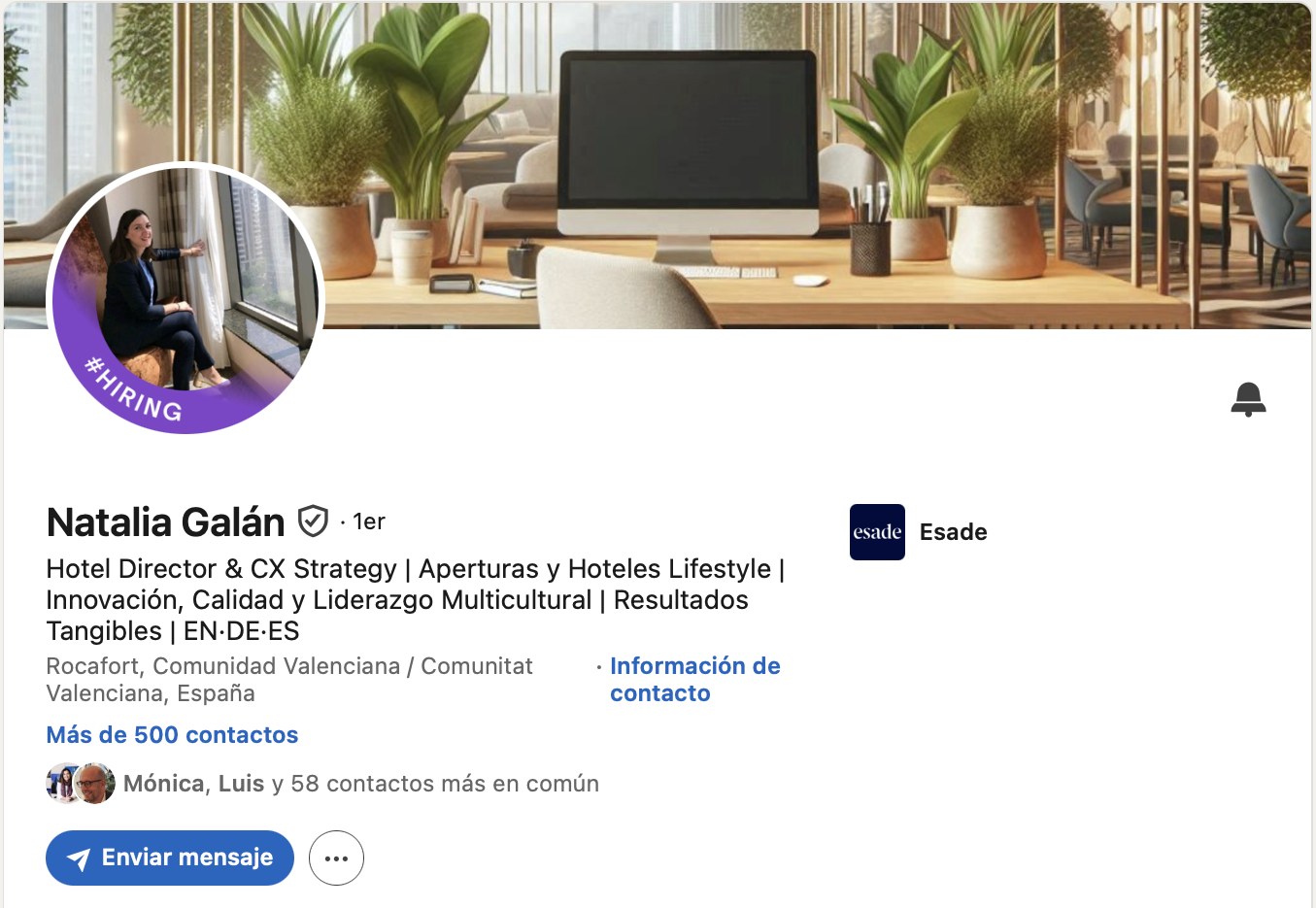 Perfil de Natalia Galán en LinkedIn